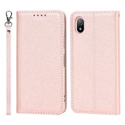 Ultra Slim Magnetic Automatic Suction Silk Lanyard Leather Flip Cover for Sony Xperia Ace 3 ( Ace III) - Rose Gold
