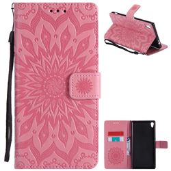 Embossing Sunflower Leather Wallet Case for Sony Xperia XA Ultra - Pink