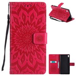 Embossing Sunflower Leather Wallet Case for Sony Xperia XA Ultra - Red