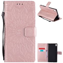 Embossing Sunflower Leather Wallet Case for Sony Xperia XA Ultra - Rose Gold