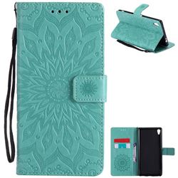 Embossing Sunflower Leather Wallet Case for Sony Xperia XA Ultra - Green