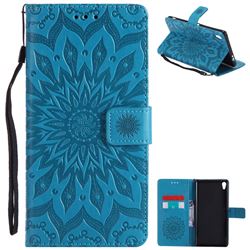 Embossing Sunflower Leather Wallet Case for Sony Xperia XA Ultra - Blue