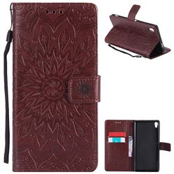 Embossing Sunflower Leather Wallet Case for Sony Xperia XA Ultra - Brown