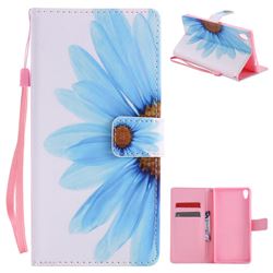 Blue Sunflower PU Leather Wallet Case for Sony Xperia XA Ultra