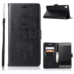 Intricate Embossing Owl Campanula Leather Wallet Case for Sony Xperia XA Ultra - Black
