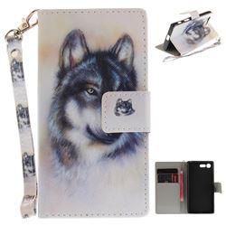 Snow Wolf Hand Strap Leather Wallet Case for Sony Xperia X Compact X Mini