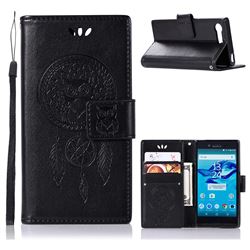 Intricate Embossing Owl Campanula Leather Wallet Case for Sony Xperia X Compact X Mini - Black