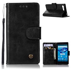 Luxury Retro Leather Wallet Case for Sony Xperia X Compact X Mini - Black
