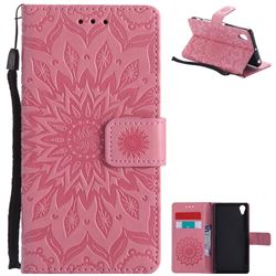Embossing Sunflower Leather Wallet Case for Sony Xperia X Performance - Pink