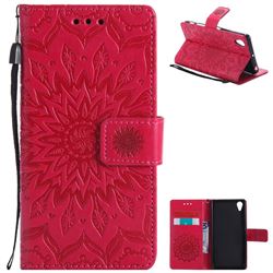 Embossing Sunflower Leather Wallet Case for Sony Xperia X Performance - Red