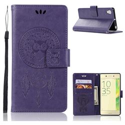 Intricate Embossing Owl Campanula Leather Wallet Case for Sony Xperia X Performance - Purple