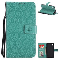 Intricate Embossing Rattan Flower Leather Wallet Case for Sony Xperia X Performance - Green