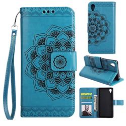 Embossing Half Mandala Flower Leather Wallet Case for Sony Xperia X Performance - Blue