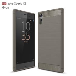 Luxury Carbon Fiber Brushed Wire Drawing Silicone TPU Back Cover for Sony Xperia XZ (Gray)