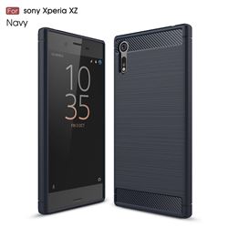 Luxury Carbon Fiber Brushed Wire Drawing Silicone TPU Back Cover for Sony Xperia XZ (Navy)
