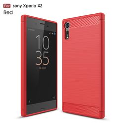 Luxury Carbon Fiber Brushed Wire Drawing Silicone TPU Back Cover for Sony Xperia XZ (Red)