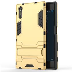 Armor Premium Tactical Grip Kickstand Shockproof Dual Layer Rugged Hard Cover for Sony Xperia XZ XZs - Golden
