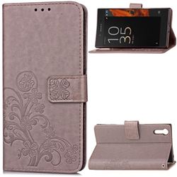 Embossing Imprint Four-Leaf Clover Leather Wallet Case for Sony Xperia XZ / XZ Dual - Gray