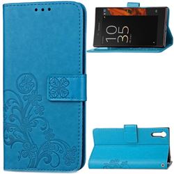Embossing Imprint Four-Leaf Clover Leather Wallet Case for Sony Xperia XZ / XZ Dual - Blue