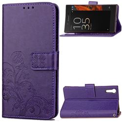 Embossing Imprint Four-Leaf Clover Leather Wallet Case for Sony Xperia XZ / XZ Dual - Purple