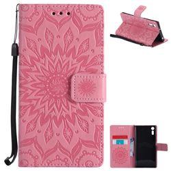 Embossing Sunflower Leather Wallet Case for Sony Xperia XZ - Pink