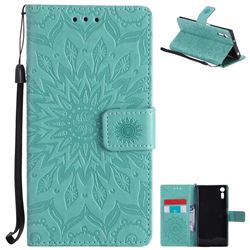 Embossing Sunflower Leather Wallet Case for Sony Xperia XZ - Green