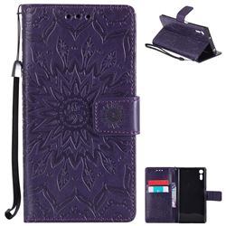 Embossing Sunflower Leather Wallet Case for Sony Xperia XZ - Purple