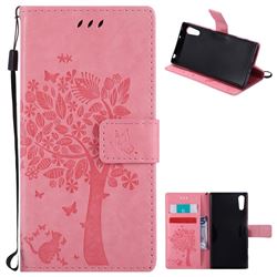 Embossing Butterfly Tree Leather Wallet Case for Sony Xperia XZ - Pink