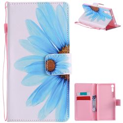 Blue Sunflower PU Leather Wallet Case for Sony Xperia XZ