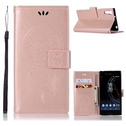 Intricate Embossing Owl Campanula Leather Wallet Case for Sony Xperia XZ XZs - Rose Gold