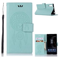 Intricate Embossing Owl Campanula Leather Wallet Case for Sony Xperia XZ XZs - Green
