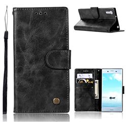 Luxury Retro Leather Wallet Case for Sony Xperia XZ XZs - Black