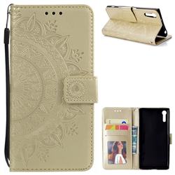 Intricate Embossing Datura Leather Wallet Case for Sony Xperia XZ XZs - Golden