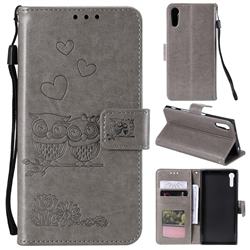 Embossing Owl Couple Flower Leather Wallet Case for Sony Xperia XZ XZs - Gray