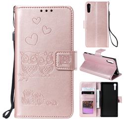 Embossing Owl Couple Flower Leather Wallet Case for Sony Xperia XZ XZs - Rose Gold
