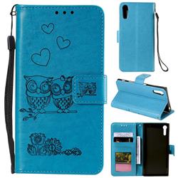 Embossing Owl Couple Flower Leather Wallet Case for Sony Xperia XZ XZs - Blue