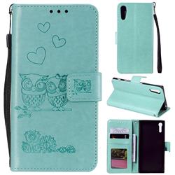 Embossing Owl Couple Flower Leather Wallet Case for Sony Xperia XZ XZs - Green