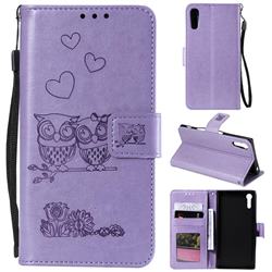 Embossing Owl Couple Flower Leather Wallet Case for Sony Xperia XZ XZs - Purple