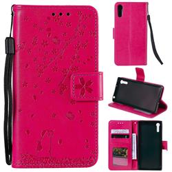 Embossing Cherry Blossom Cat Leather Wallet Case for Sony Xperia XZ XZs - Rose