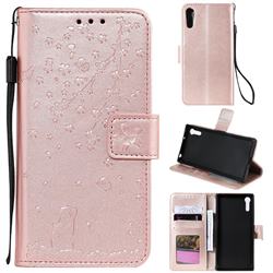 Embossing Cherry Blossom Cat Leather Wallet Case for Sony Xperia XZ XZs - Rose Gold