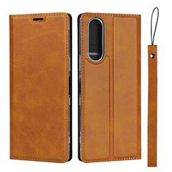 Calf Pattern Magnetic Automatic Suction Leather Wallet Case for Sony Xperia XZ XZs - Brown
