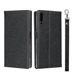 Ultra Slim Magnetic Automatic Suction Silk Lanyard Leather Flip Cover for Sony Xperia XZ XZs - Black