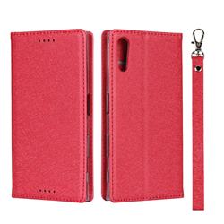 Ultra Slim Magnetic Automatic Suction Silk Lanyard Leather Flip Cover for Sony Xperia XZ XZs - Red