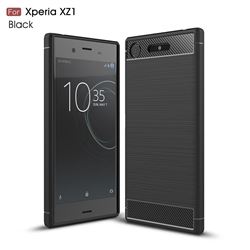 Luxury Carbon Fiber Brushed Wire Drawing Silicone TPU Back Cover for Sony Xperia XZ1 (Black)