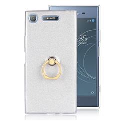 Luxury Soft TPU Glitter Back Ring Cover with 360 Rotate Finger Holder Buckle for Sony Xperia XZ1 - White