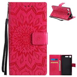 Embossing Sunflower Leather Wallet Case for Sony Xperia XZ1 - Red