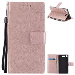 Embossing Sunflower Leather Wallet Case for Sony Xperia XZ1 - Rose Gold