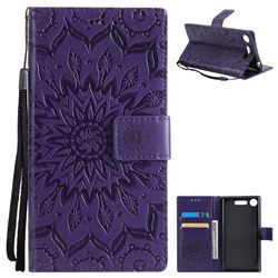 Embossing Sunflower Leather Wallet Case for Sony Xperia XZ1 - Purple