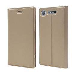 Ultra Slim Card Magnetic Automatic Suction Leather Wallet Case for Sony Xperia XZ1 - Champagne