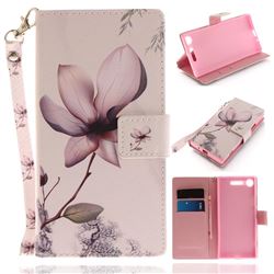 Magnolia Flower Hand Strap Leather Wallet Case for Sony Xperia XZ1